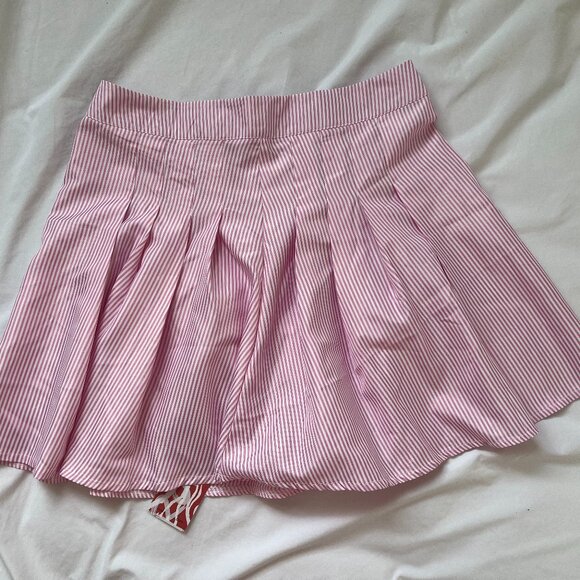 Pink and White Striped Pleated Skirt - Picture 1 of 3